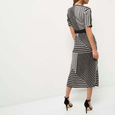 Black striped tie waist midi dress